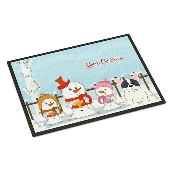 Carolines Treasures Merry Christmas Carolers French Bulldog Piebald Indoor or Outdoor Mat, 24 x 0.25 x 36 in. BB2342JMAT - main